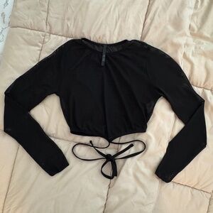 Black mesh long sleeve cropped top